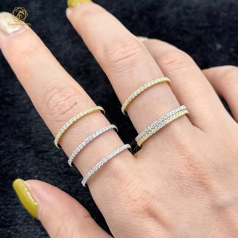 Wholesale Gold Plated 925 Sterling Silver Tennis Ring Ice Eternity White VVS Mossanite Moissanite Fine Style