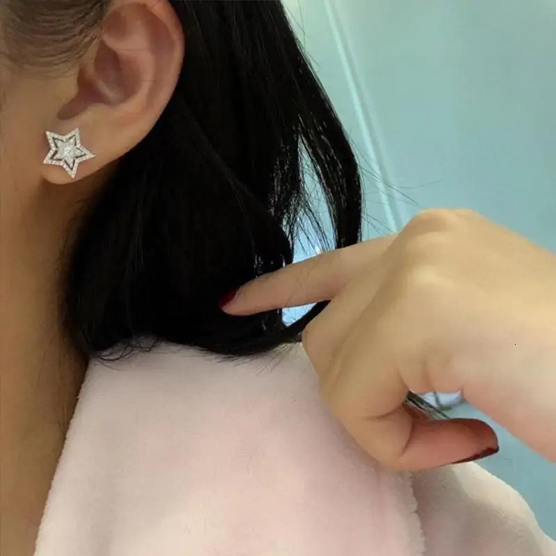 Trend Silver Color Star Crystal Stud Earrings for Women Exquisite Geometry Ear Jewelry Accessory Wholesale Girl Gift 260309