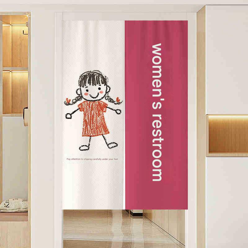 YL-38349 Toilet Partition Curtain with Lace Trim, Plain Color Patchwork Skirt Hem, Cotton Linen Waterproof Ruffle Edge Linen