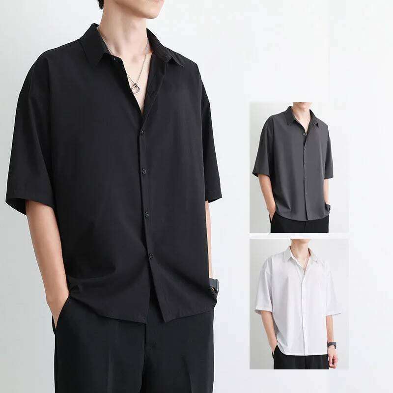 1pcs Summer Thin Short Sleeve Man Ice Silk Loose Style Male Fashion Casual Lapel Button-down Shirt Men Top S-3XL