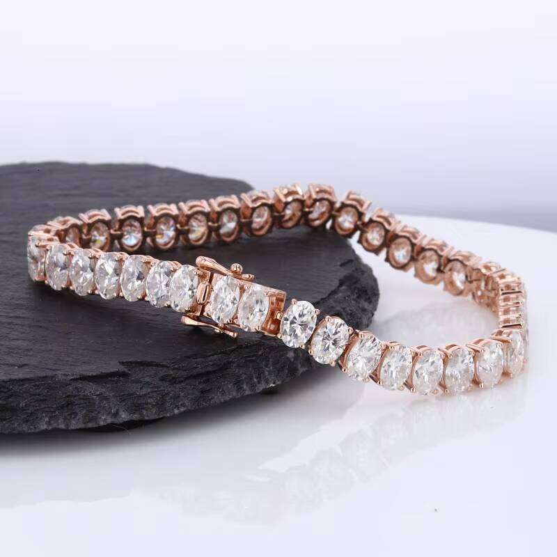 9K 10K 5x3mm Oval Cut HPHT CVD Lab-Grown 7.5inch Yellow Rose White Gold Tennis Bracelet
