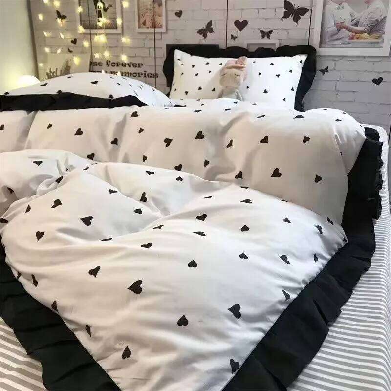 Korean Style Small Floral Washed Cotton Skirt Four-Piece Set Pastoral Lace Quilt Cover Student Dormitory Bed Sheet H260312