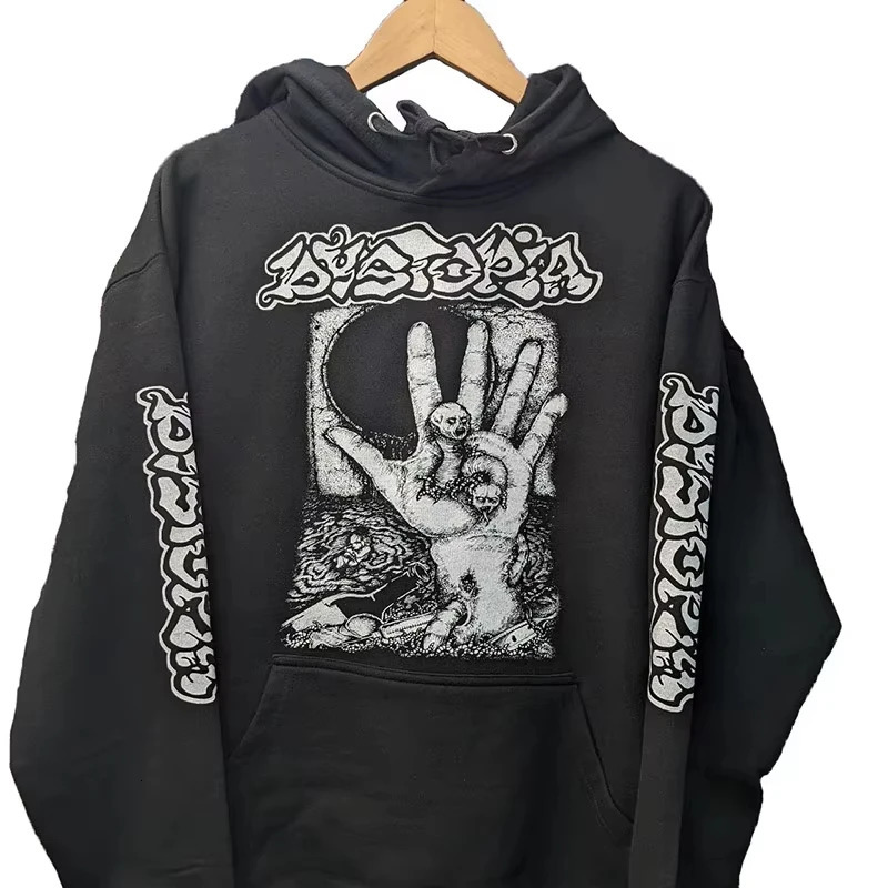 Retro Drawstring Hoodie Pullover Sweatshirt Dark High Street y2k Long Sleeve Top Vintage Harajuku Hip Hop kpop Dance Clothes 260311