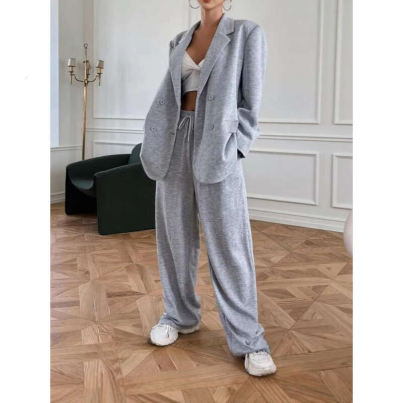 European And American Foreign Trade New Fashion Trendy Women S Two Piece Set Solid Color Style Suit Set
