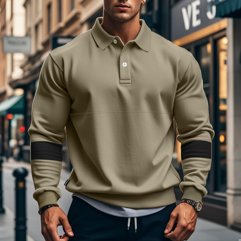 Designer Shirt Men's Autumn And Winter American Retro Designer Hoodie Heavy-duty Polo Turn-down Collar Buttoned Loose-fit Color-blocked Polo Shirt European Size
