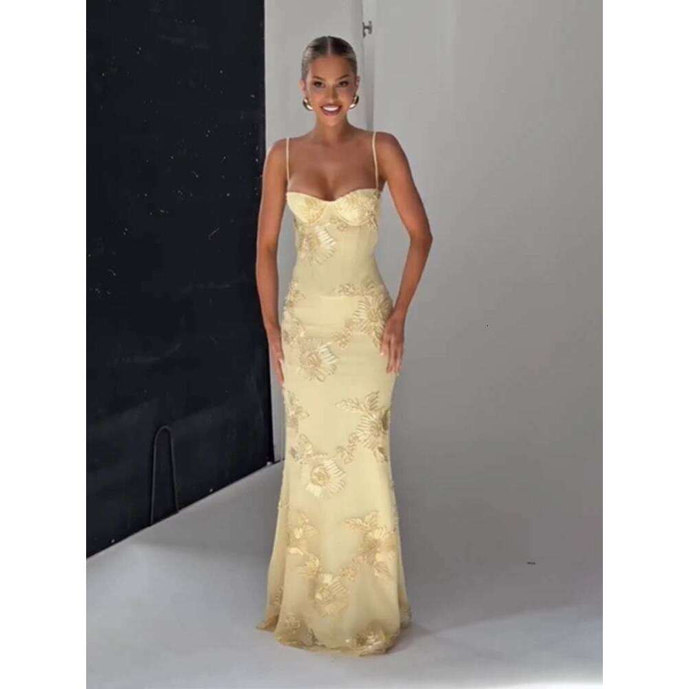 Women Flower Printed Sling Long Dresses Sleeveless Off Shoulder Floor Length Backless Maxi Dress Lady Elegant Chic Party Robe C260312