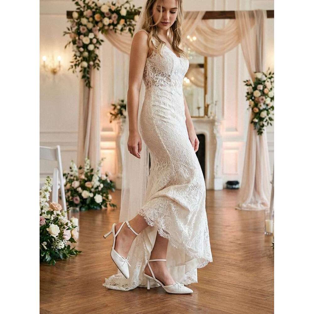 Women S Pointed Toe Colour Heel Lace Pumps Ankle Strap Heeled Sandals Wedding Dress Shoes For Women Classics
