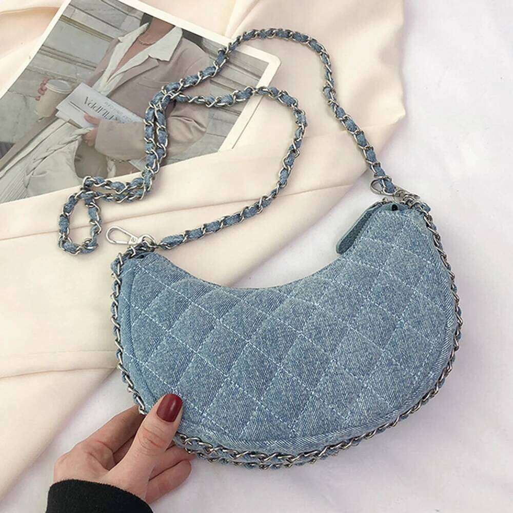 New Denim Fabrics Chain Crossbody Fashion Diffusion Stitching Small Crescent Bags Women S Luxury Underarm Tote Handbag XIU LAI SI