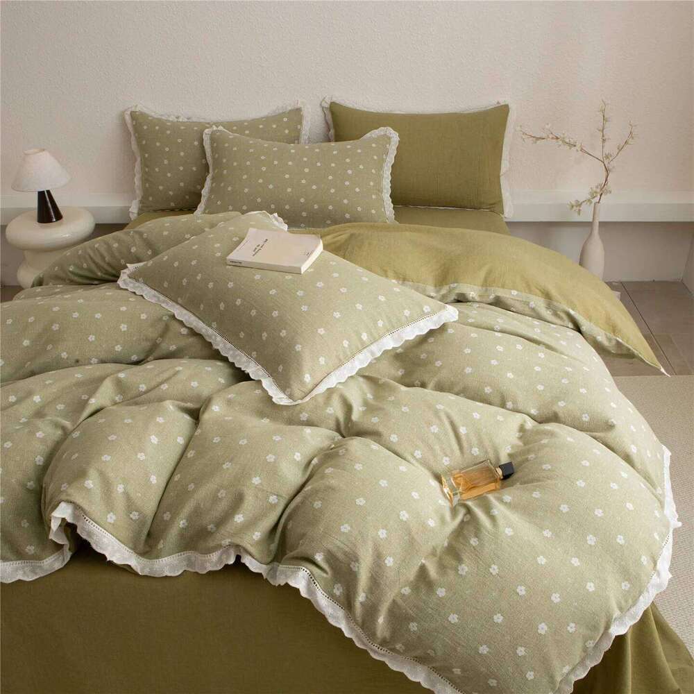 Cotton yarn dyed jacquard four piece set, high-end pure cotton bed sheet, duvet cover, bedding for all seasons H260312