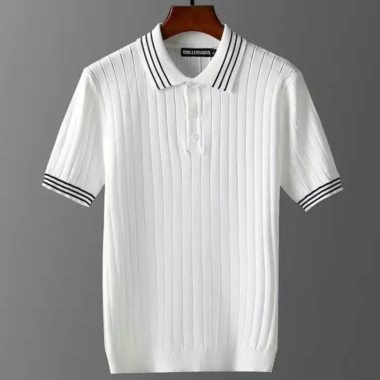 Ice Silk Spring Summer Men T-shirts Hollow Out Short Sleeve Casual T-shirt Male Fashion Slim Fit Knitted Tees W77 260311