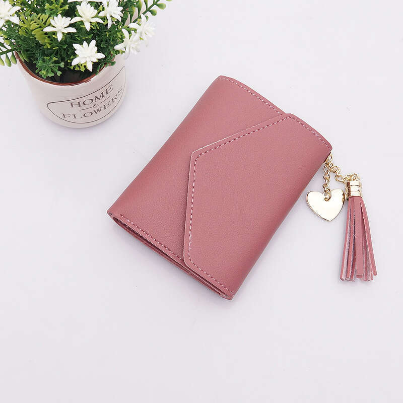 Luxury fashion wallet Short For Female Students Korean Style Heart Shaped Tassel Coin Purse Mini Fresh Multi Functional Folding Wallet