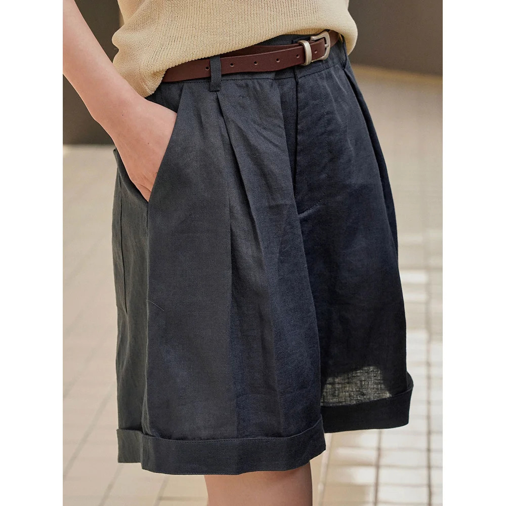Summer Korea Style Lazy Linen Curled Bermuda Shorts Wide Leg Loose Slim Casual Pants For Women 260306