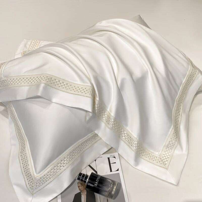 Egyptian Cotton Hollow Edge Bedding Set, White, Grey, Pink, Blue,1 Duvet Cover,2 Pillowcases,1 Flat Or Fitted Sheet H260312