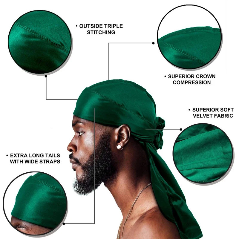 1-4Pcs silk Durag Bandana Turban Hat Men Breathable Long Tail Doo Rag for men Durags Pirate Hat Headband 260304