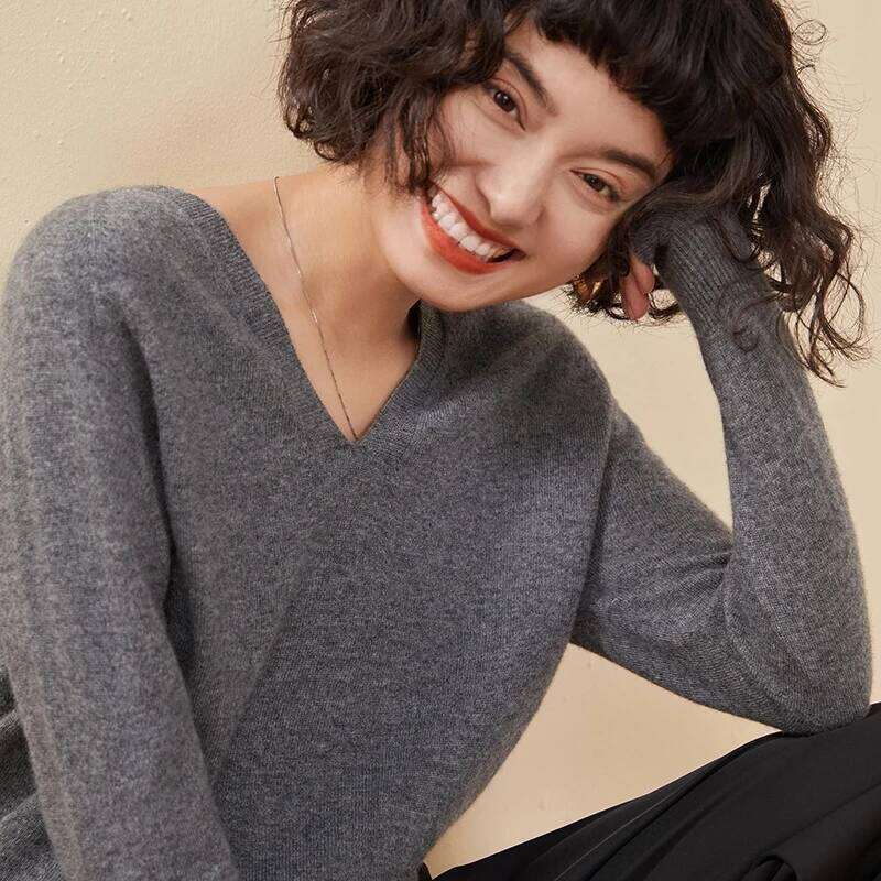 100% Sweater V-Neck Long Sleeve Pullover Spring/Autumn New Female Cashmere Knitwear Tops Basic Women's Clothing MAKOUFEI