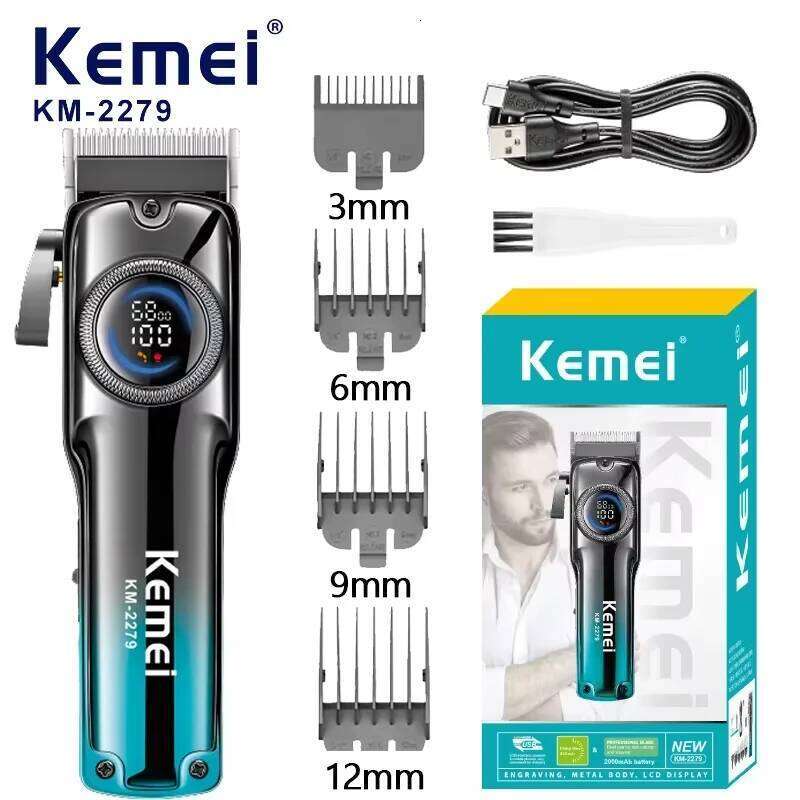 Kemei 2279 Barber Fade Clippers Professional Cordless Trimmer Rechargeable Haircut Tool Hair Cutting Machine for Men C260312
