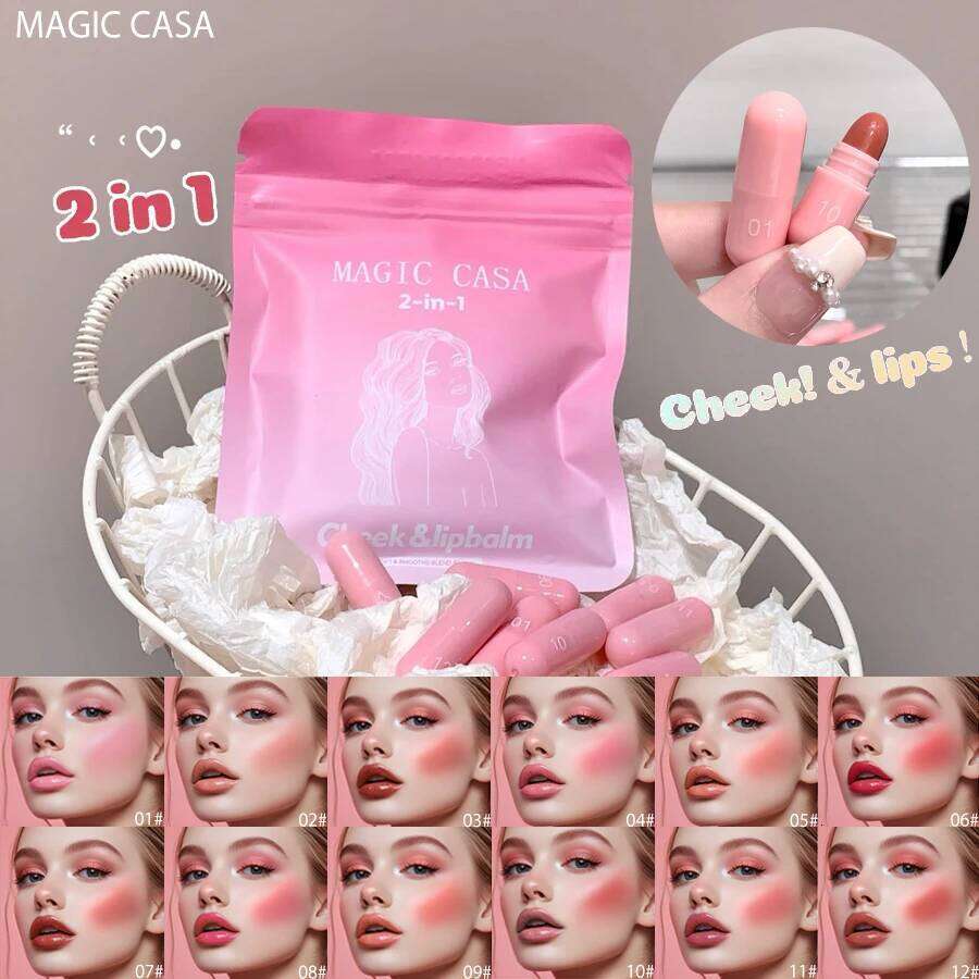 MAGIC CASA 12-Color Pink Lip and Cheek Dual-Use Capsule Lipstick Set Long-Lasting, Color-Retaining, Waterproof makeup W260311