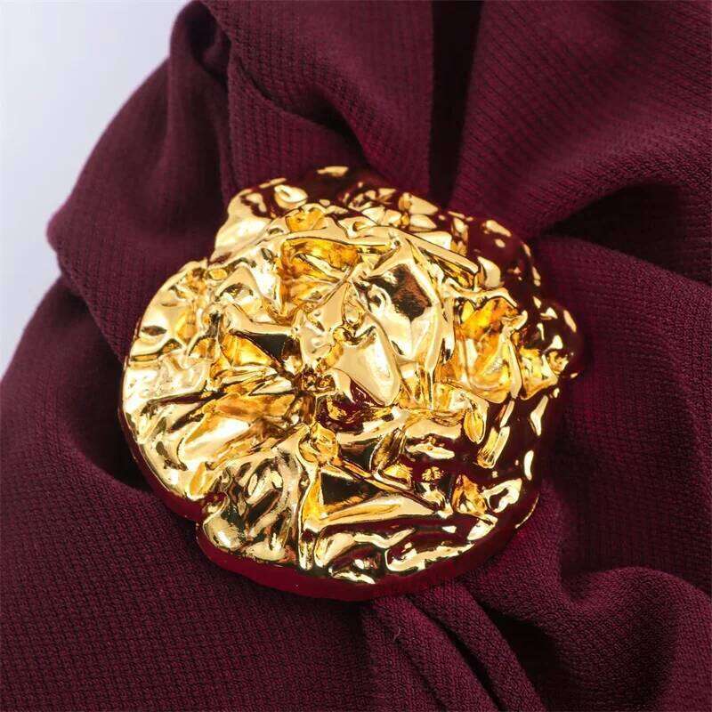 Women's Summer 2025 New Solid Color Short Sleeve Pleated Gold Embellished Long Dress Elegant Temperament Personality Fashi C260312
