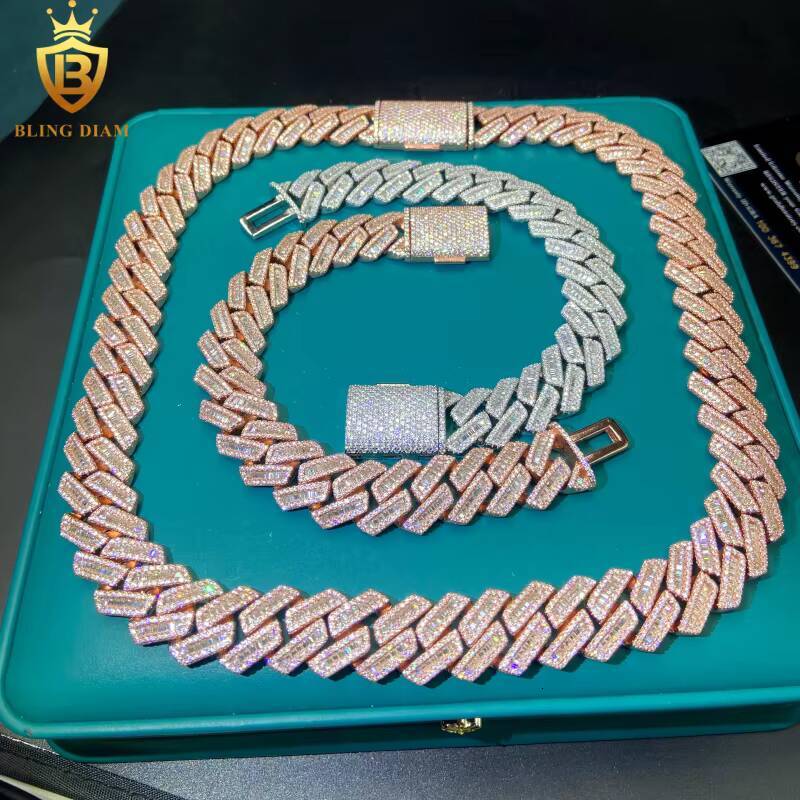 Baguette Cut Moissanite Cuban Link Chain Men Miami Chain Big Heavy 18mm 925 Silver Moissanite Cuban Chains Pass Diamond Test GRA