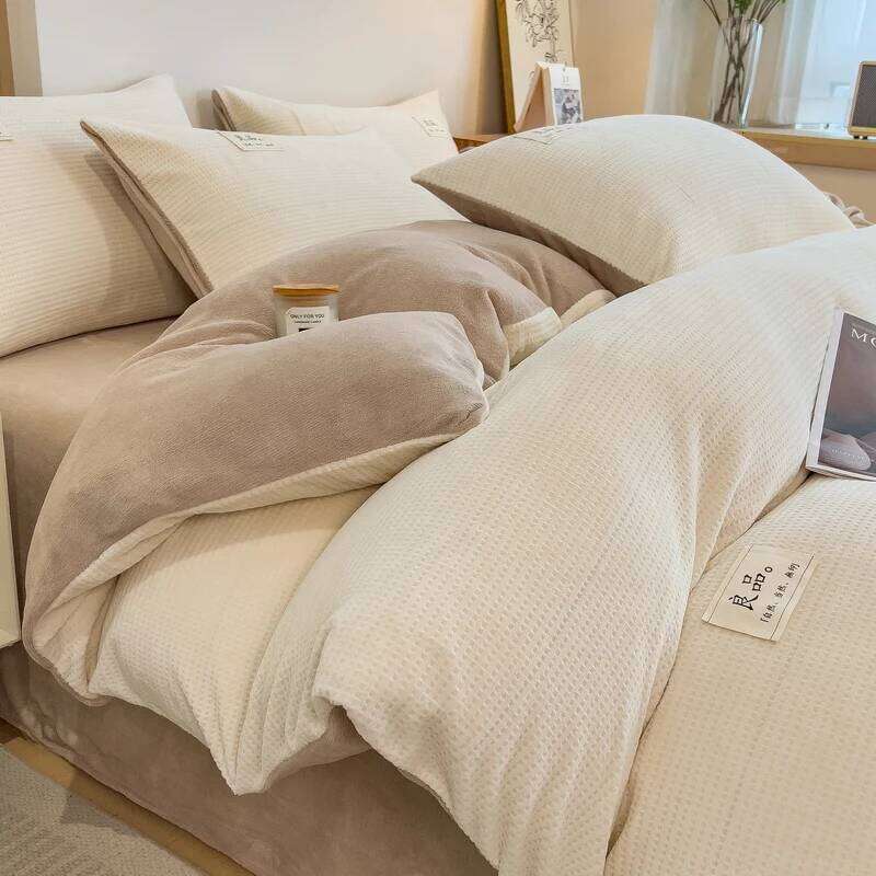 Milk Fleece Winter Warm Duvet with Bed Sheet High-end Plush Warmth Bedding Set King Thicken Simple Blanket Cover Queen H260312