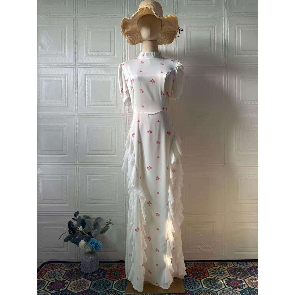 Amazon European And American 2025 Spring New Sweet Style Elegant Short-Sleeved Long Silky Fashionable Dress For Women Asia Size