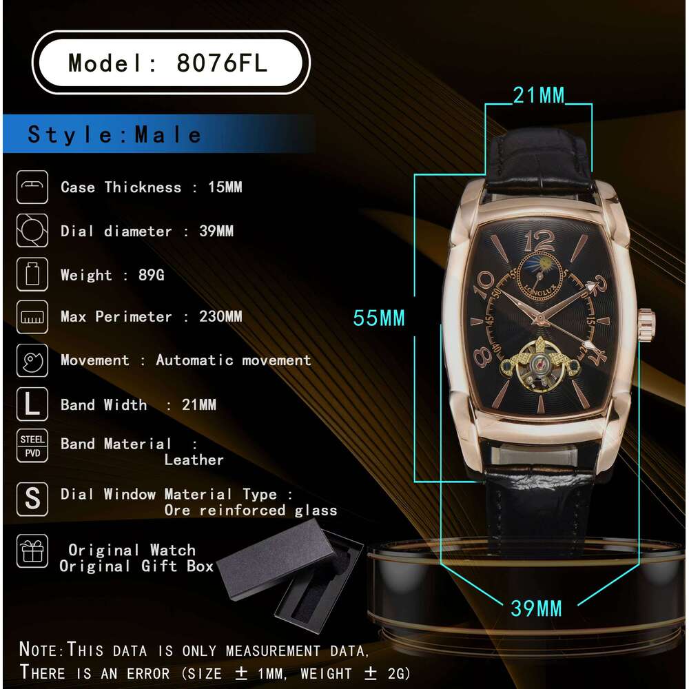 Men automatic mechanical moon tourbillon luxury watches leather waterproof skeleton wholesale gift watch