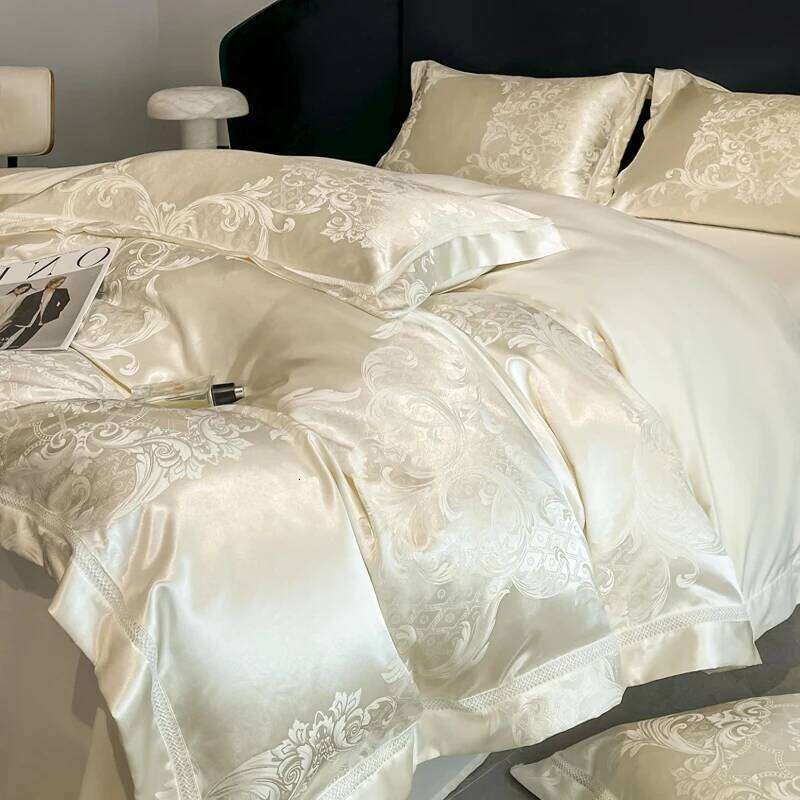 4Pcs Light Style 100% Cotton Premium Class A 120 Counts Tribute Satin Jacquard Super Soft Naked Bedding Quilt Cover Sheet H260312