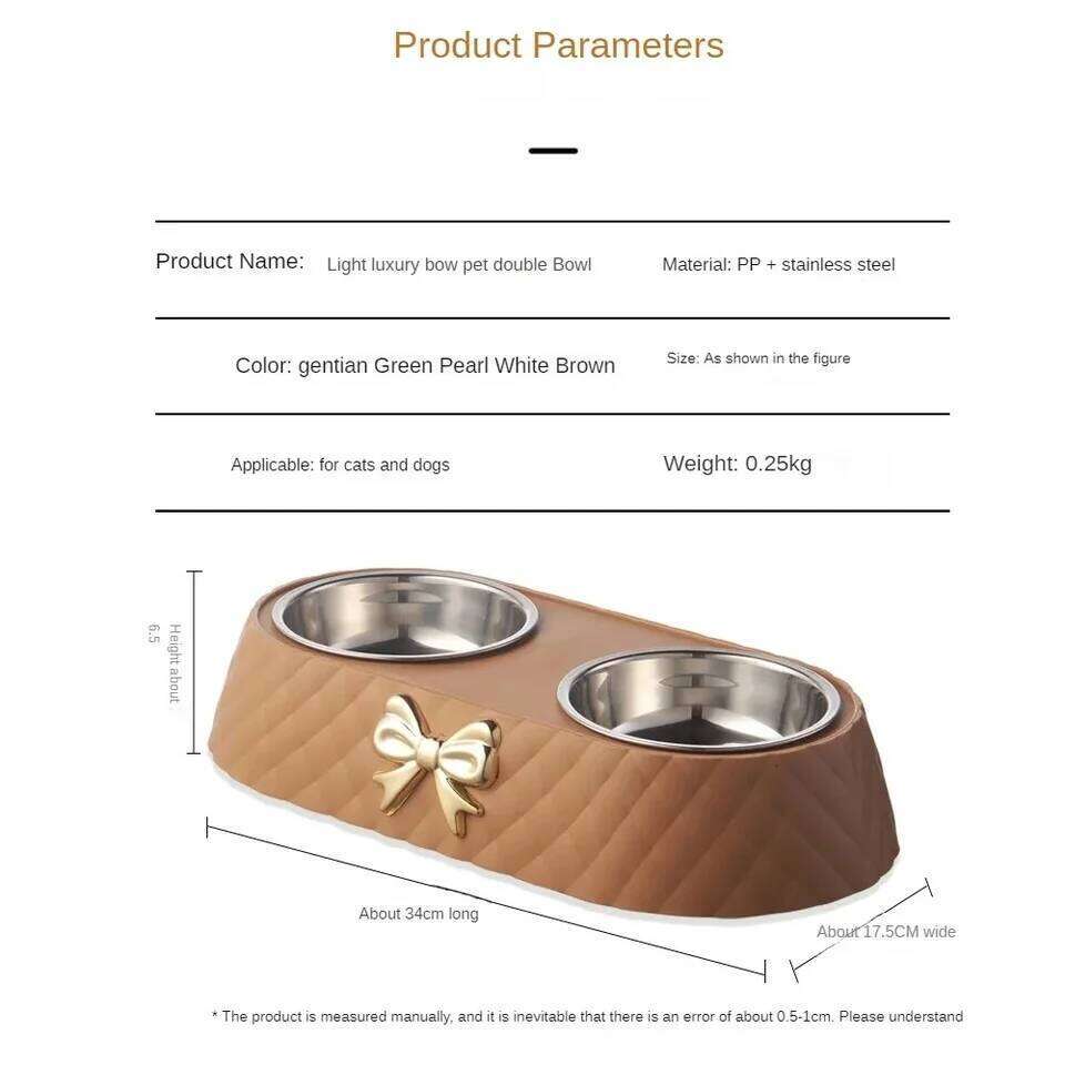 PP Base Bow-tie Bowknot Cat Feeder Stainless Steel Double Bowl Dog Food Feeding Drinking Container Pet Supplie 26Y0312