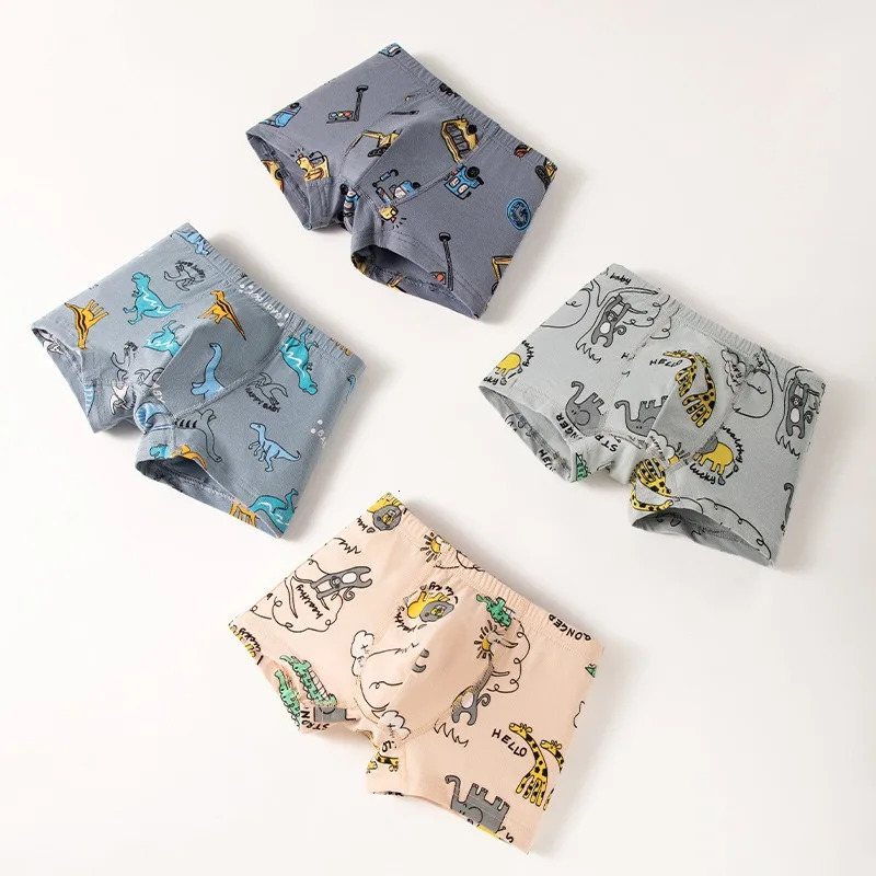 4Piece Boys Boxer Briefs High Quality Comfortable Cotton Children Boxers Shorts Car Dinosaur Various Patterns Kids Underwear 260311