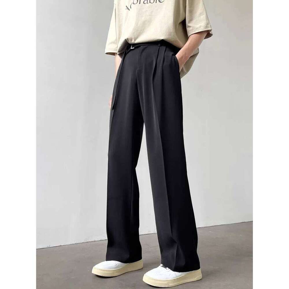 Retro High-end Belt Design Straight-down Trousers Men's Trendy Brand Loose Wide-leg Casual Pants Original Luxury Brands Jeans