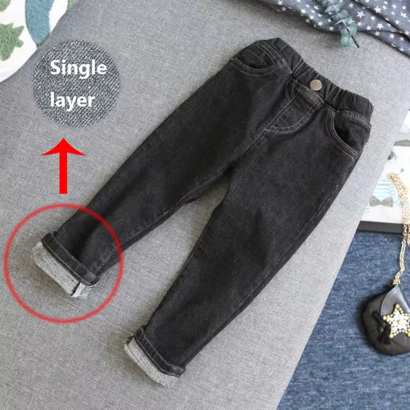 Baby Kids Spring Autumn Winter Thick Warm Jeans With Fleece For 17 Years Boys Girls Casual Denim Pants Children Trousers 260311