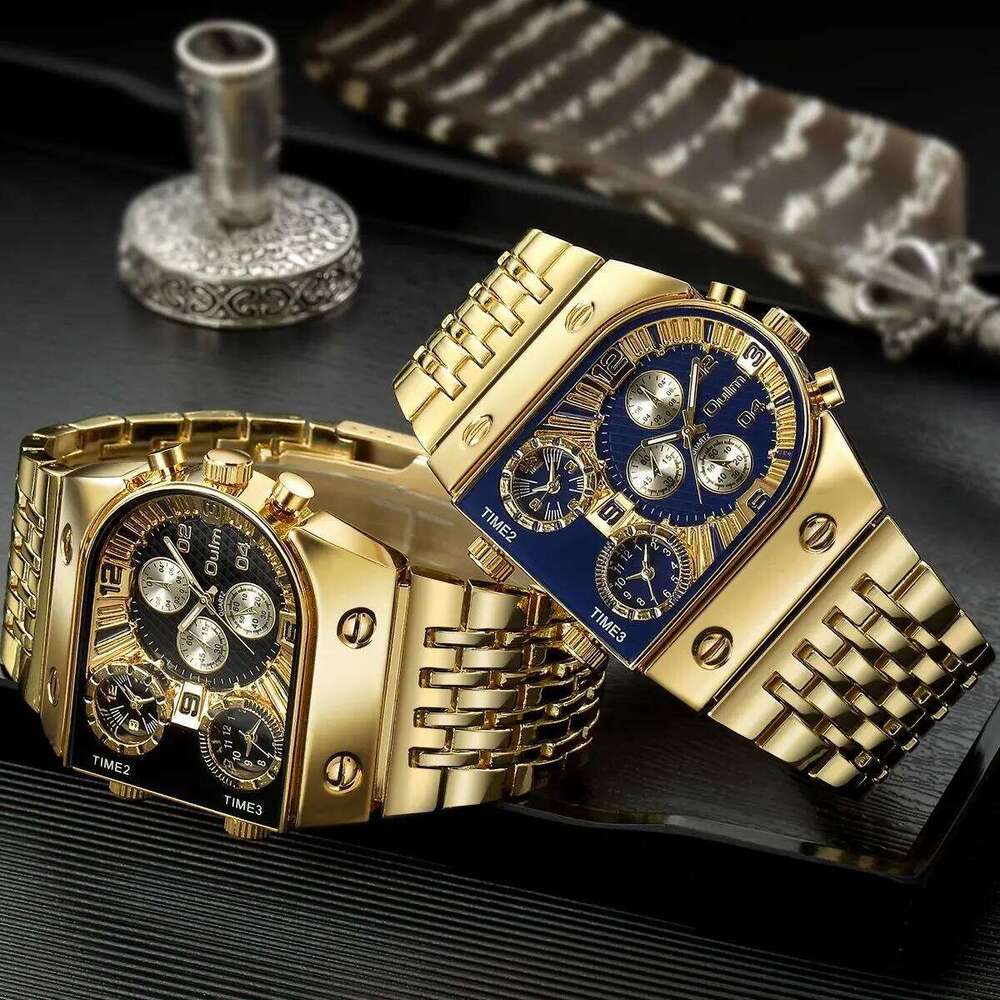 Oulm Fashion Luxury Watch Multi Time Zone Large Dial Luminous Steel Strip Men's Quartz Watches relojes para hombre