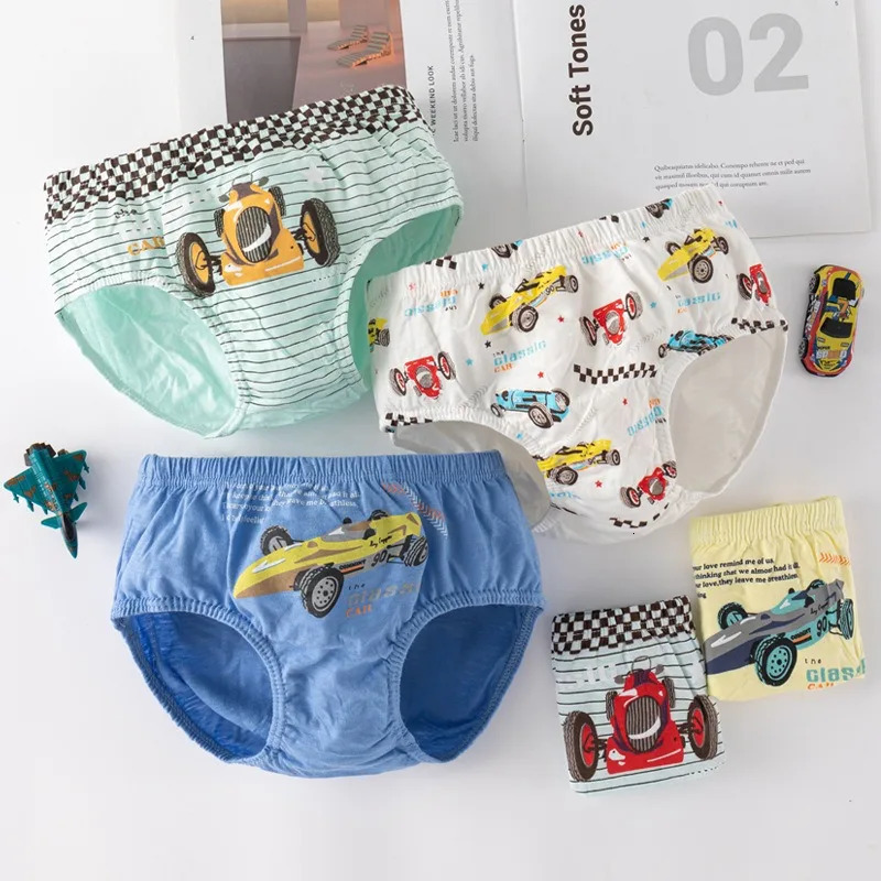 510Pcs Children Underwear Cotton Briefs For Boys Offroad Vehicle Cool Racing Car Pattern Soft Breathable Triangle Knickers 260311