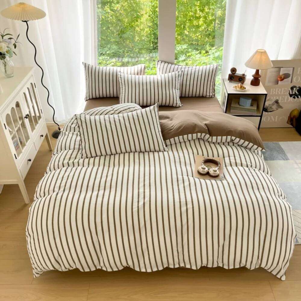 Striped Bedding Korean Style Duvet Cover Flat Sheets Single Twin Double Size Bed Linen Set All Season Birthday Gift H260312