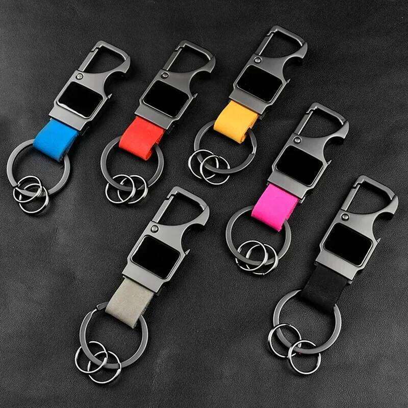 Custom Cowhide Bottle Opener Leather Metal Keychain Multifunctional Key Chain Laser Engrave Car Keyring for Men and Women