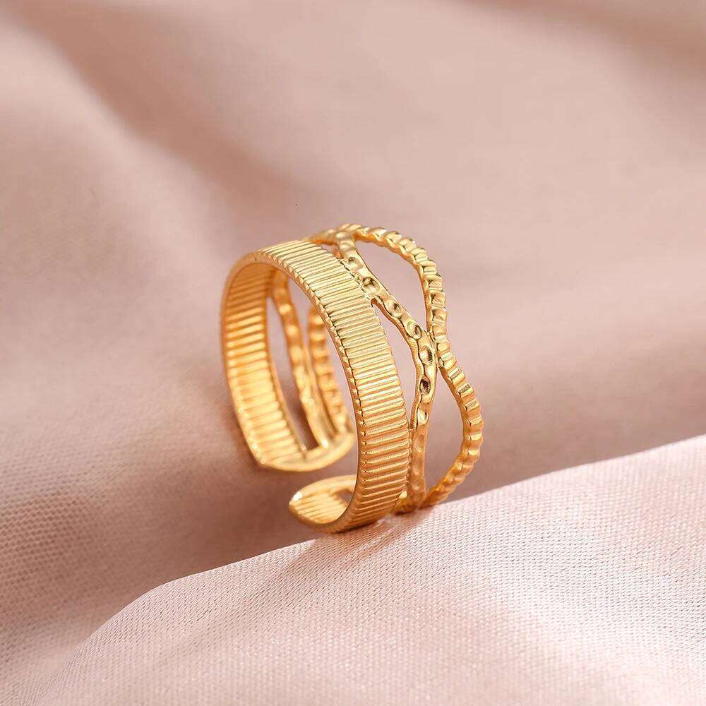 Stainless Steel Rings Bohemian Geometric Open Adjustable Wide Fashion Vintage Fine Ring For Women Jewelry Anniversary Gift H260312