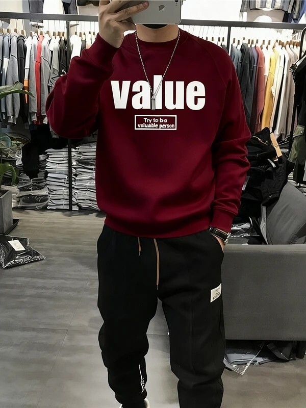 Autumn Nd Winter Men's Populr Simple Letter Print Swetshirt Trendy Designer Hoodie Brnd Round Neck Loose Fit Verstile Csul Fleece-lined Bse Shirt