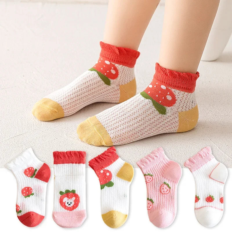 5 Pairs 1 To 12 Years Childrens Socks Spring Summer Baby Boys Girls Cotton Mesh Breathable Thin Soft Cute Kids 260311