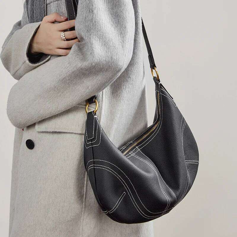 Hifashion Cowhide Genuine Leather Half Moon Crossbody Shoulder Bags For Women 2026 Luxury Designer Dumpling Hobo Ladies Handbags