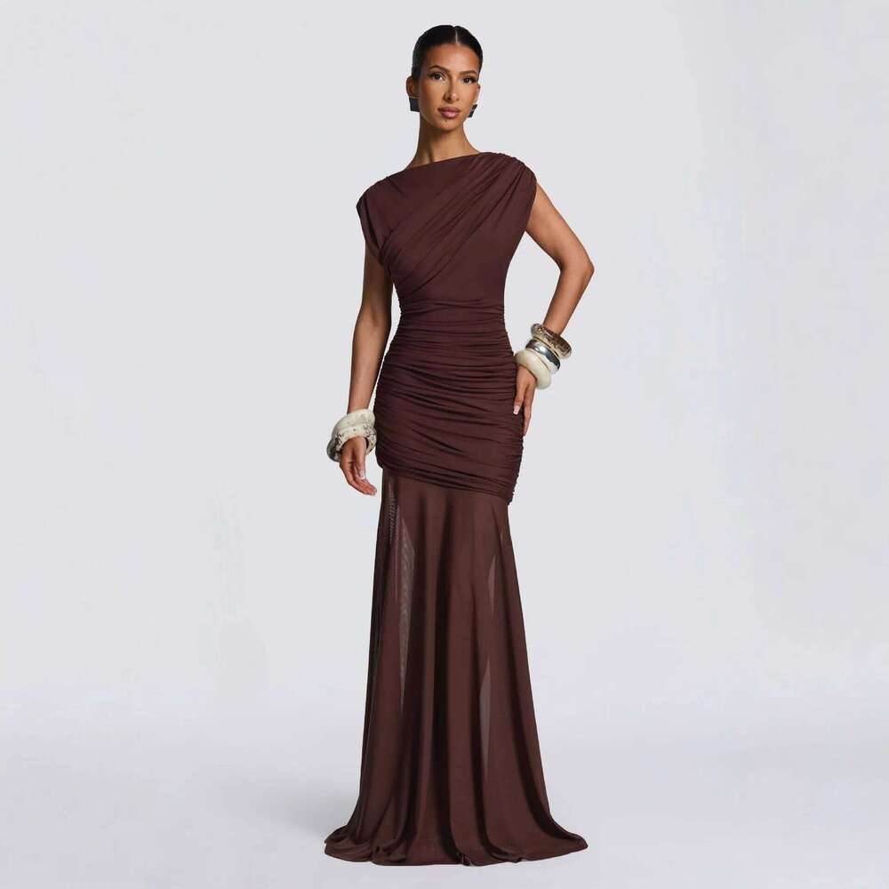 2026 French Style Satin for Women's Summer Design, Pure Desire to Shrink Waist and Show Thinning, Hip Wrapping Long Dress C260312