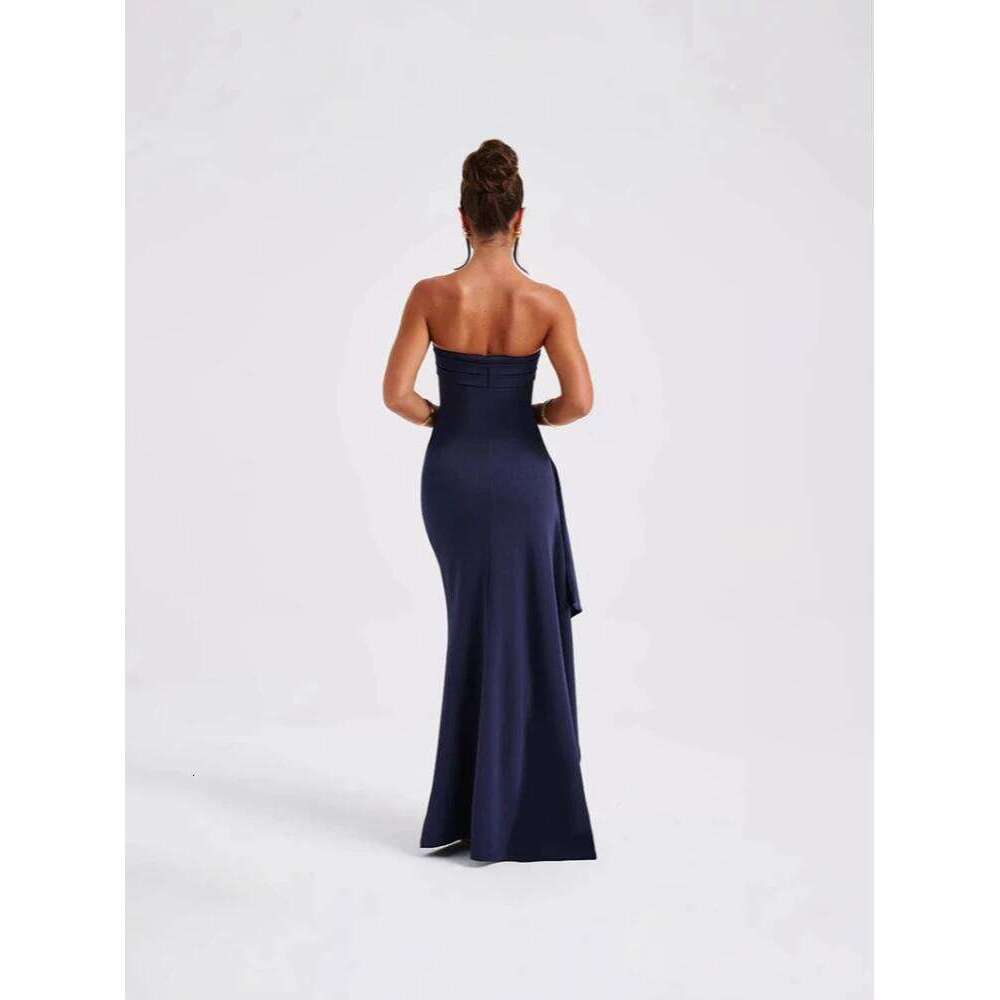New evening elegant temperament fashionable trend party women one neck strapless sexy backless high slit long dress C260312