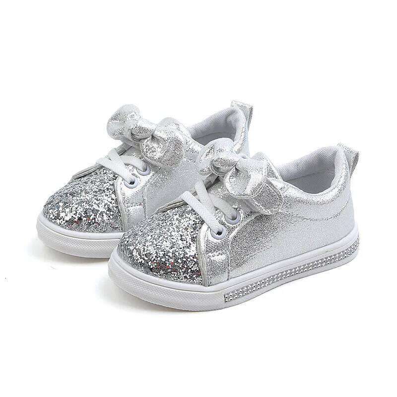 2020 Spring Autumn Girls Baby Sneakers Children Casual Fashion Bow-knot Glitter Leather Non-slip Flat Princess Shoes H260312