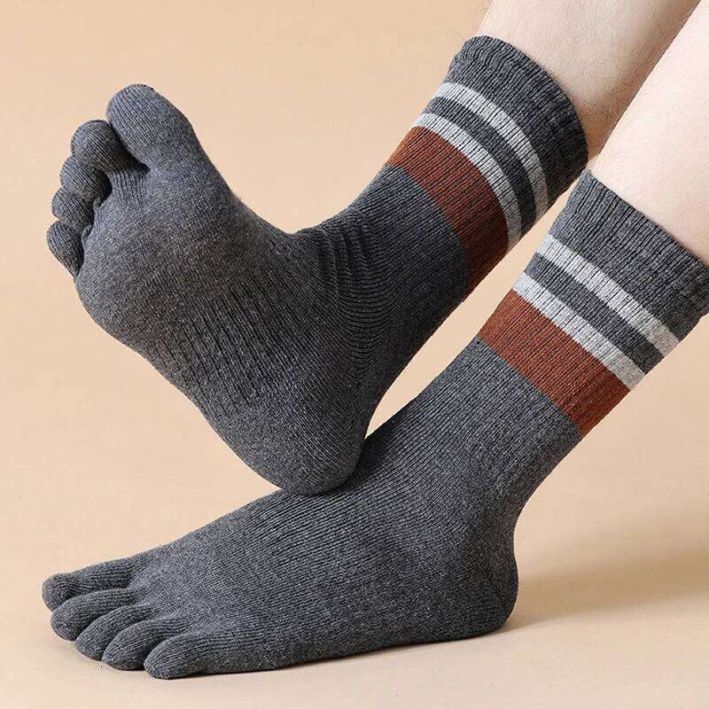 Pairs Terry Toe Man Cotton Striped Thick Soft Elastic Sweat-Absorbing Keep Warm Party Dress Long 5 Finger Happy Socks Z260312