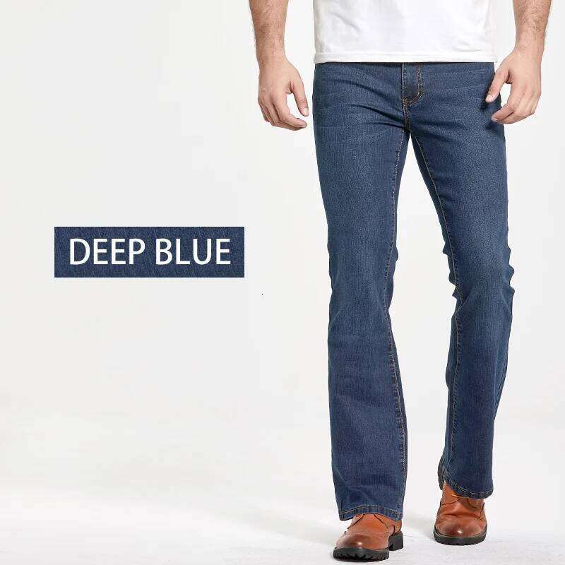 Mens Boot Cut Jeans Slightly Flared Slim Fit Blue Black Trousers Designer Classic Male Stretch Denim Pants 26Y0312