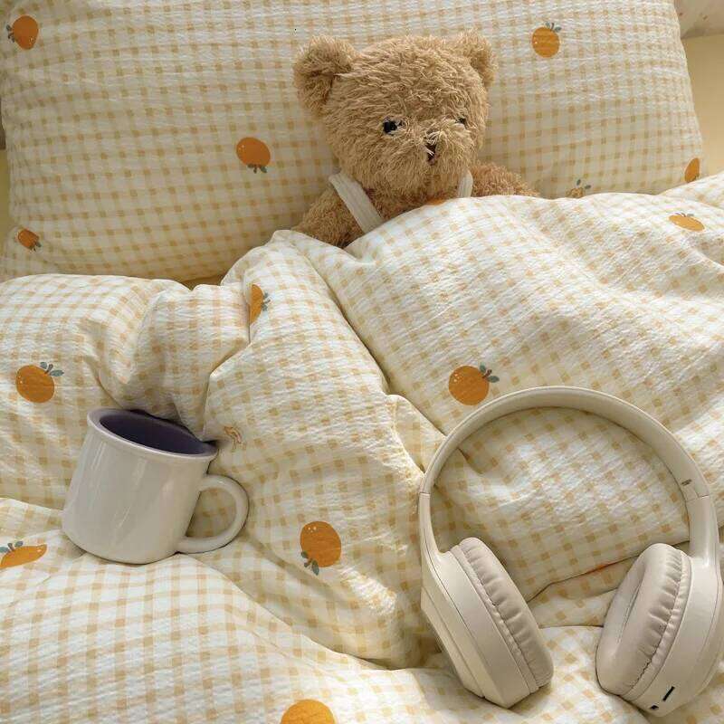 Linen Duvet All-cotton Four-piece Ins Fresh and Cute Girl Pure Cotton Bed Cover Three-piece Set H260312