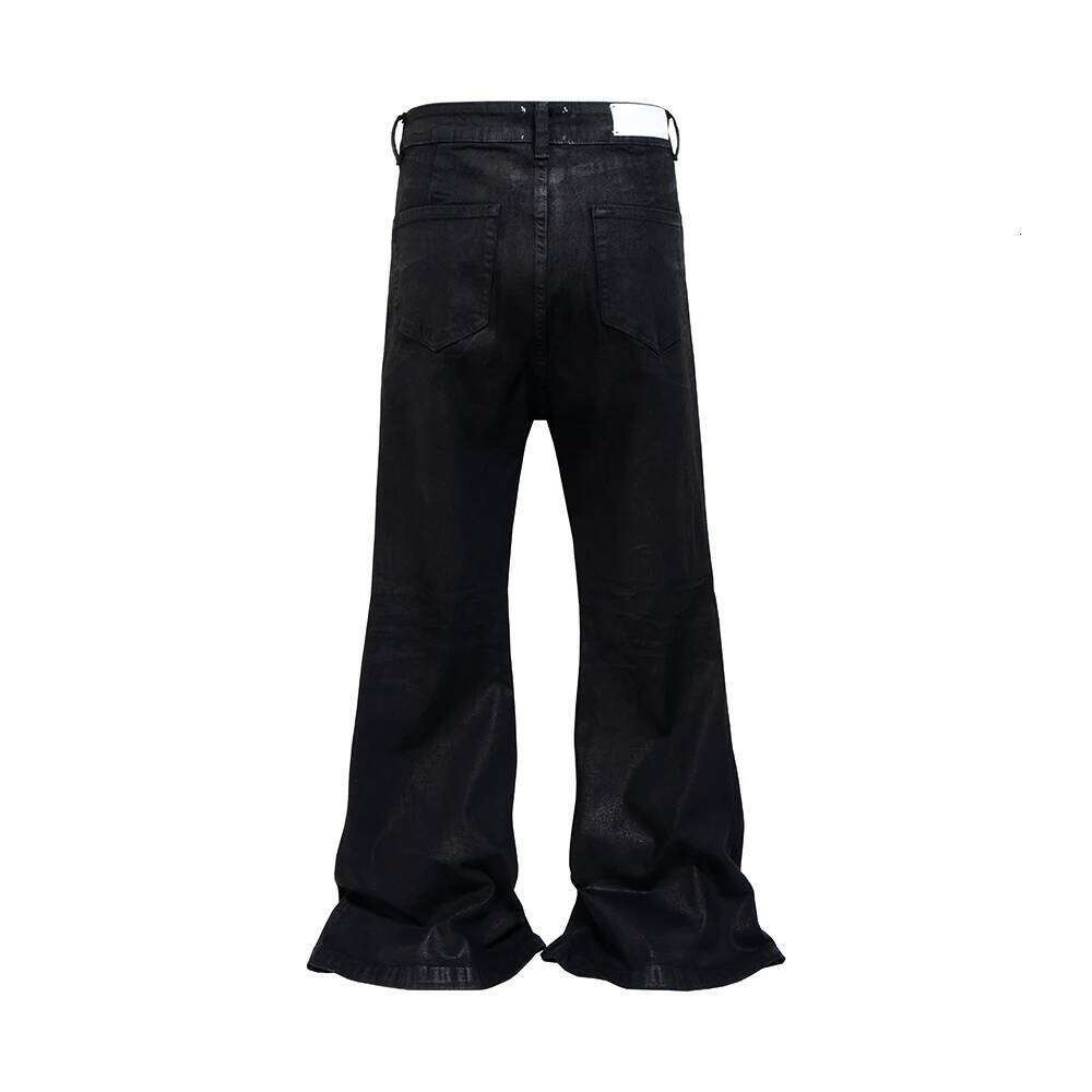 Streetwear Black Glue Coated Boot Cut for Men and Women Straight Baggy Casual Flare Pants Oversized Loose Denim Trousers 26Y0312