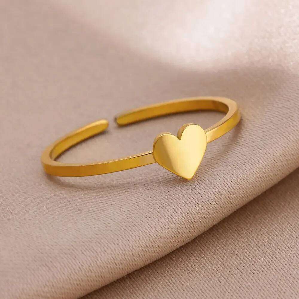 Simple Stainless Steel Rings For Women 2024 Gold Color Heart Open Adjustbale Thin Finger Ring Wedding Jewerly Gift H260312