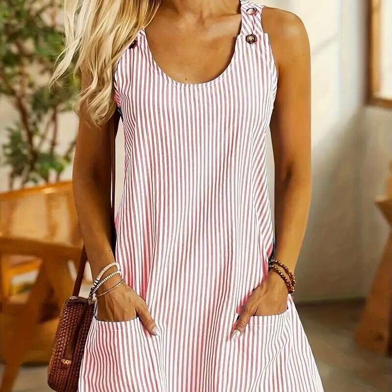 European and American style coat, new independent station product, round neck, pocketed, striped, buttoned, casual short dress