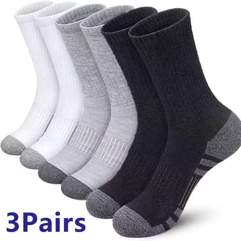 3 Pairs/Pack Men's Sports Casual Spring Autumn Breathable Middle Tube Socks Men Striped Trendy Cotton Blends Short Sock Z260312