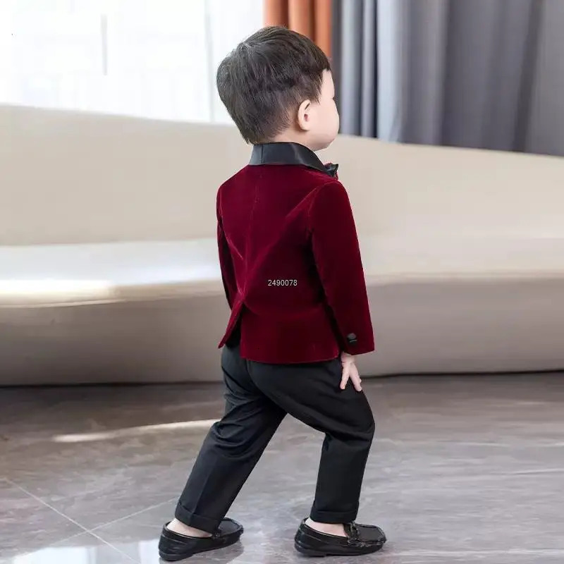 Kids 1 Year Birthday Dress Baby Boys Velvet Blazer Jacket Pants Pograph Suit Children Formal Wedding Performance Evening Wear 260311